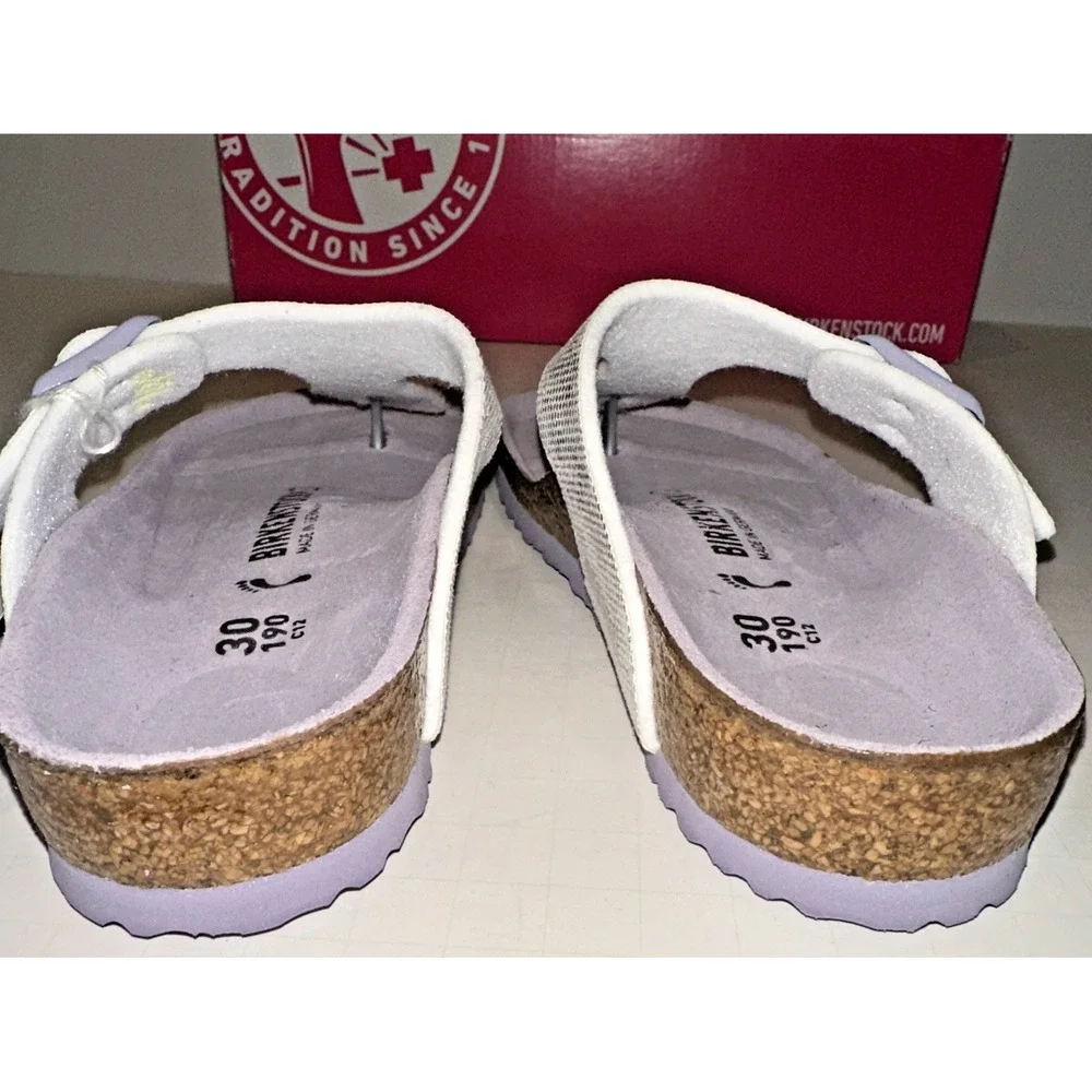 Birkenstock Kids Size EU 30 US K12 Narrow Gizeh Sandals Hologram Silver Lavender